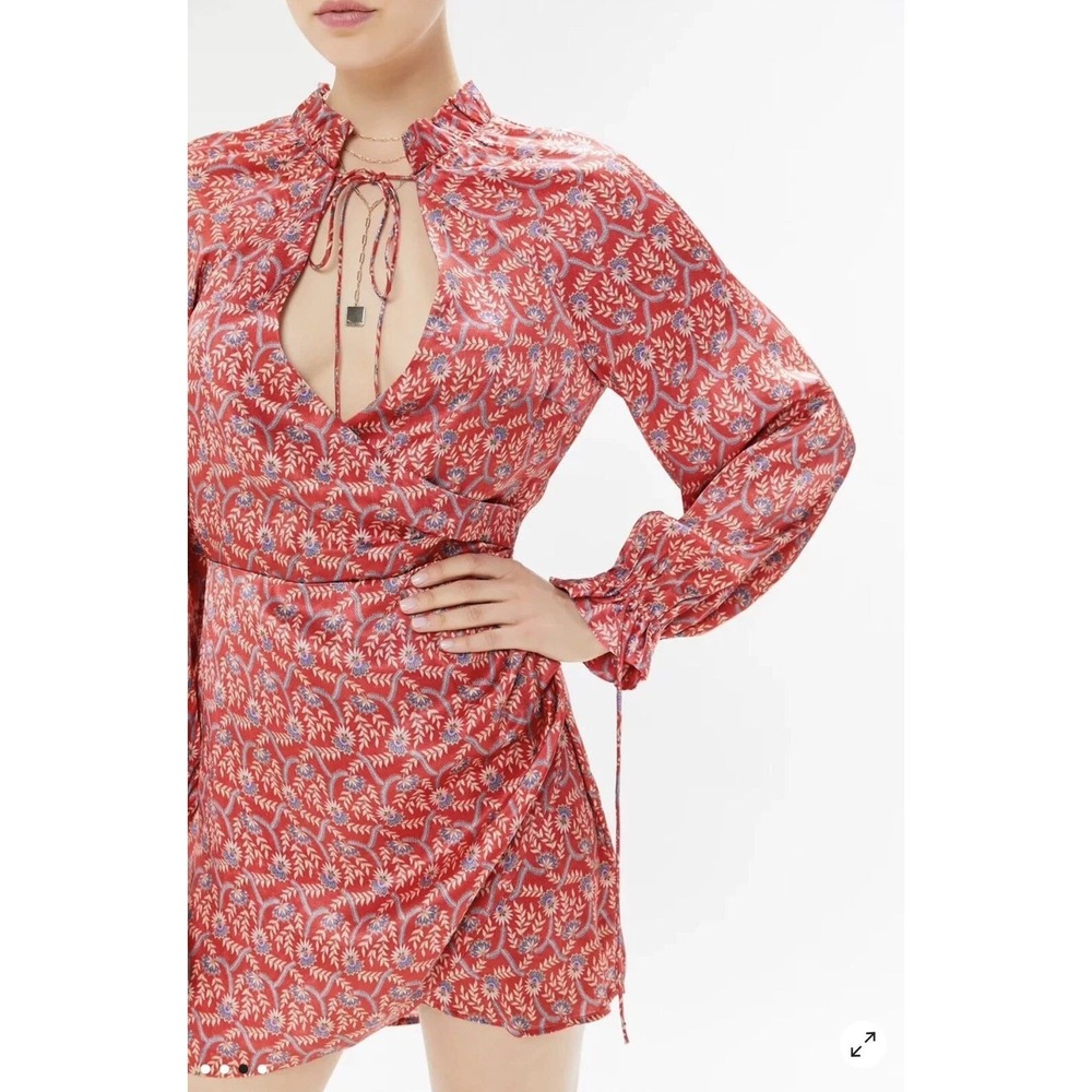 THIRD FORM Red Ruffle Tassels Batik Mini Dress Plunge Boho Chic Size 6 Australia